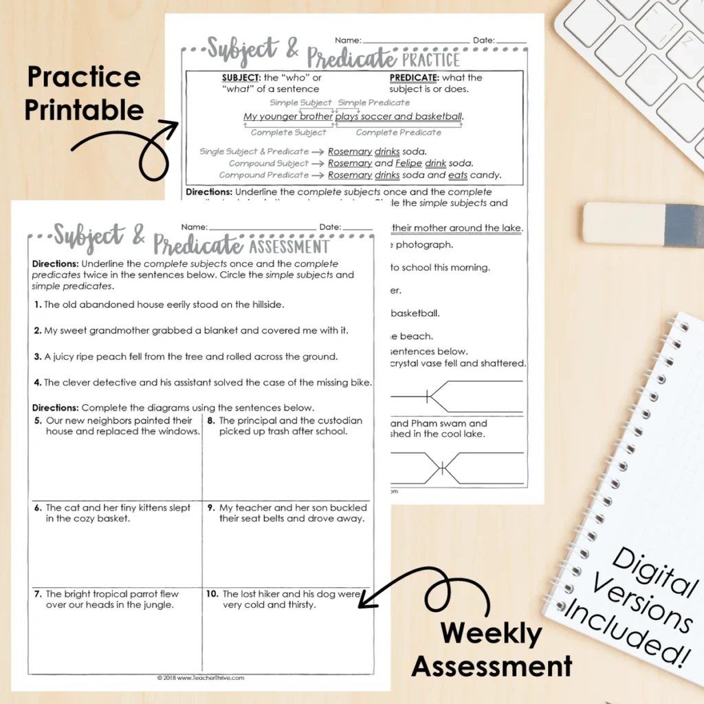 5th Grade Grammar Unit: Subject and Predicate — Image 2
