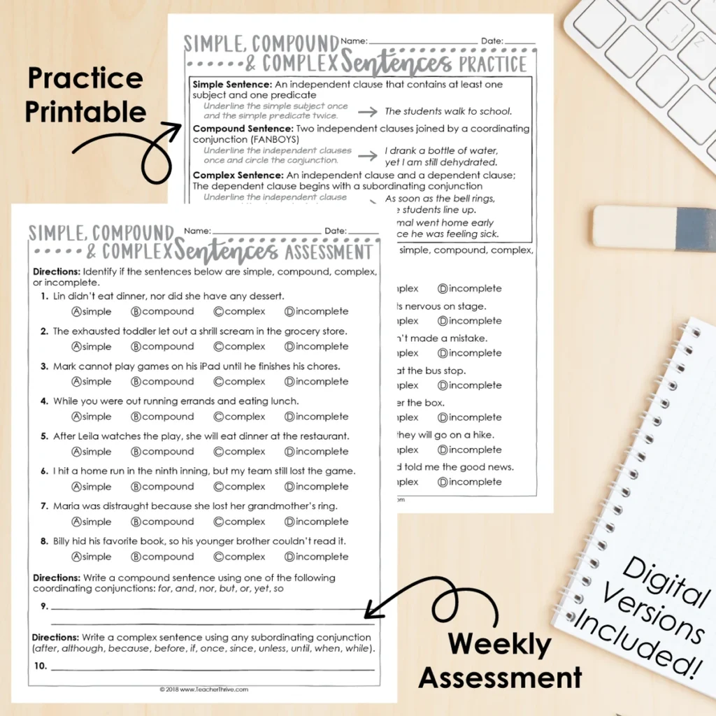 5th Grade Grammar Unit: Simple, Compound & Complex Sentences — Image 2