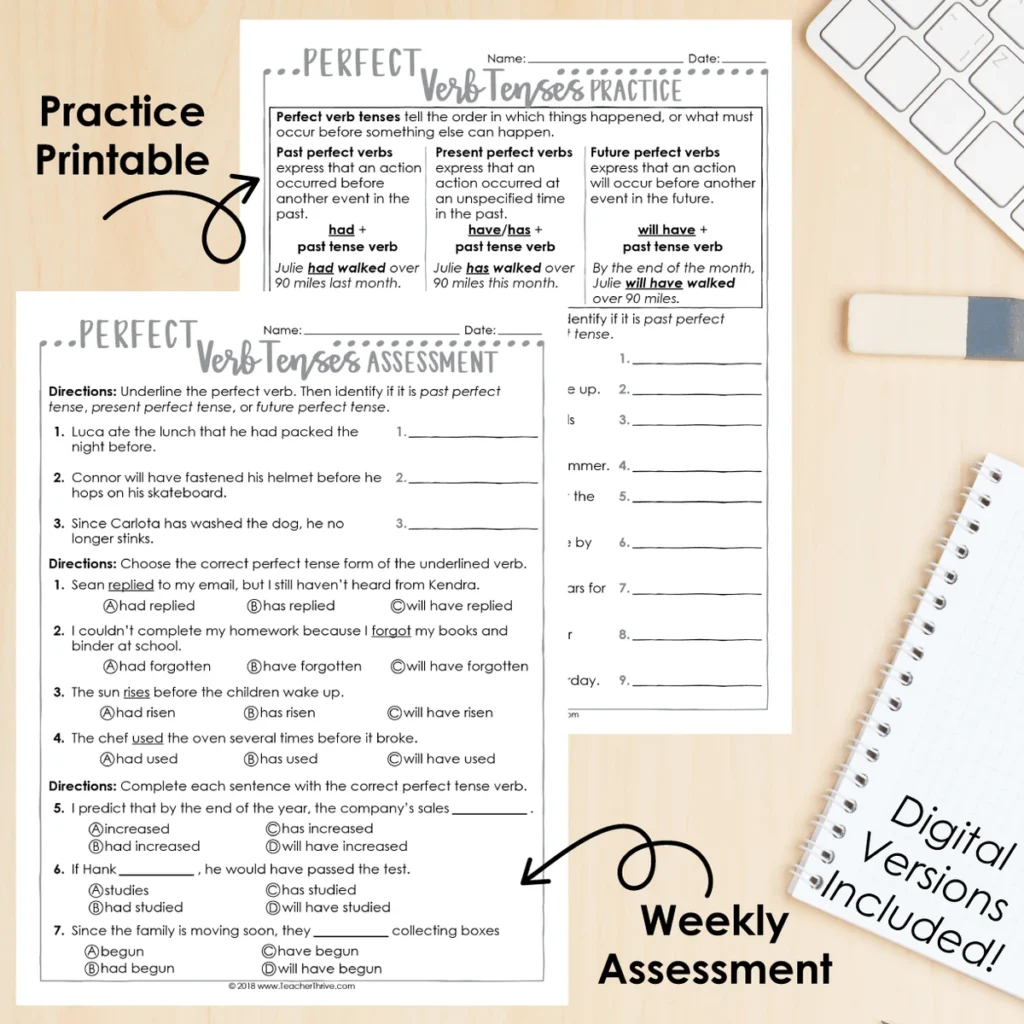 5th Grade Grammar Unit: Perfect Verb Tenses — Image 2