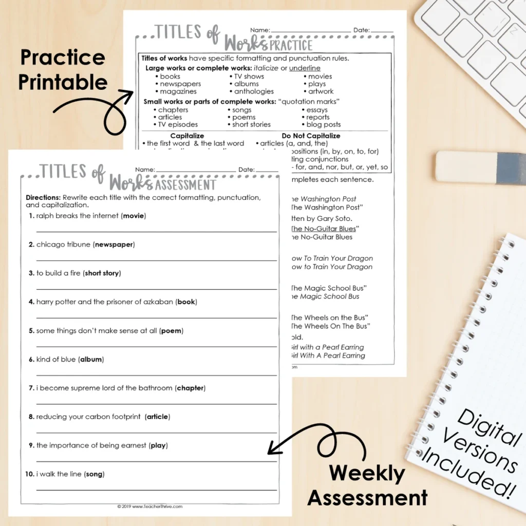 5th Grade Grammar Unit: Titles of Works — Image 2