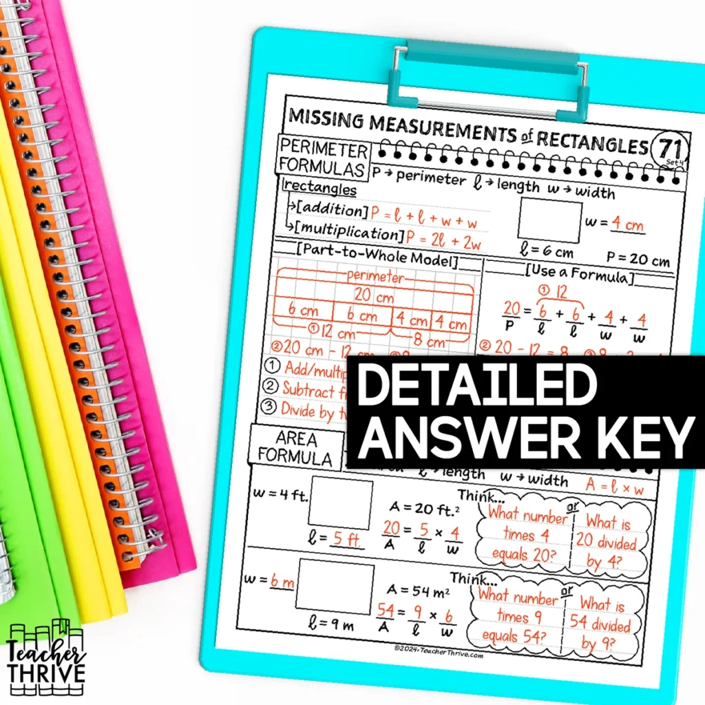 4th Grade Math Finding Missing Measurements of Rectangles Doodle Sketch Notes — Image 4