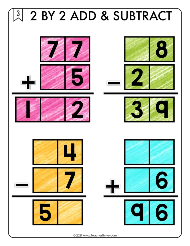 2 by 2 Two-Digit Addition and Subtraction Math Centers Math Tiles — Image 4