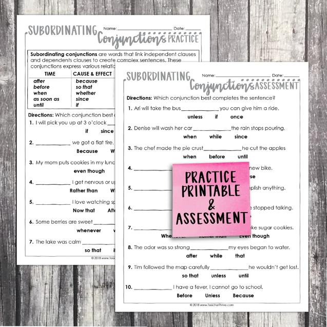 3rd Grade Grammar Unit: Subordinating Conjunctions — Image 2