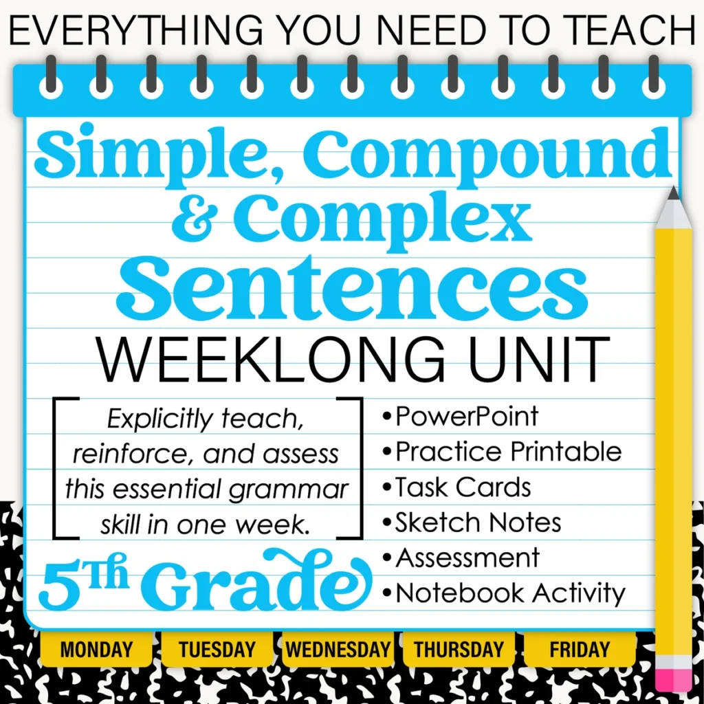 5th Grade Grammar Unit: Simple, Compound & Complex Sentences