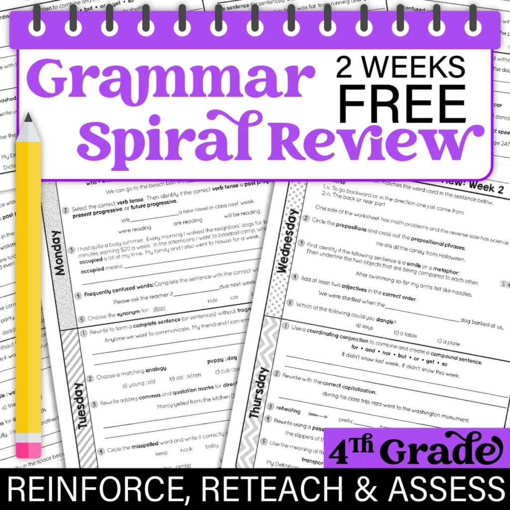 4th Grade Daily Language Spiral Review - 2 Weeks FREE
