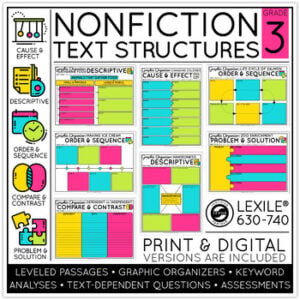 3rd Grade Nonfiction Text Structures Reading Comprehension Passages
