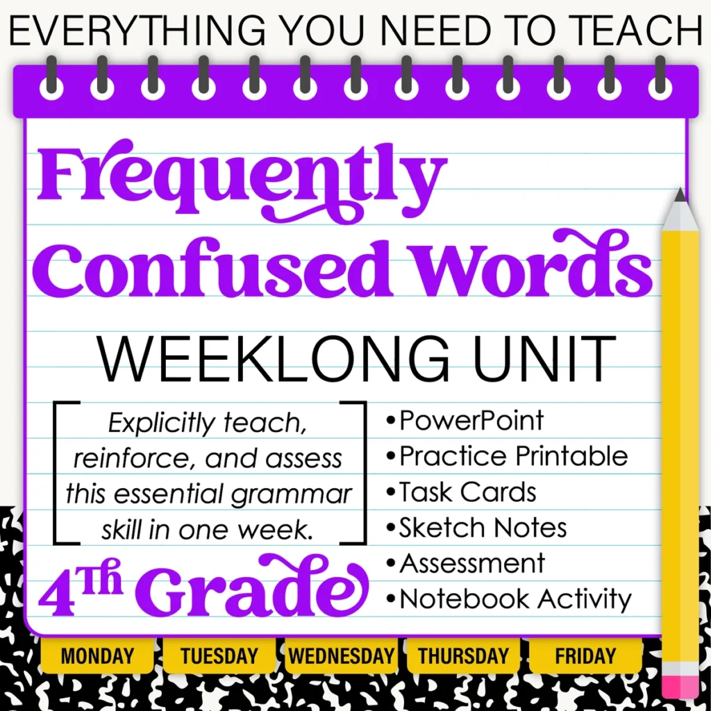 4th Grade Grammar Unit: Frequently Confused Words [FREE]
