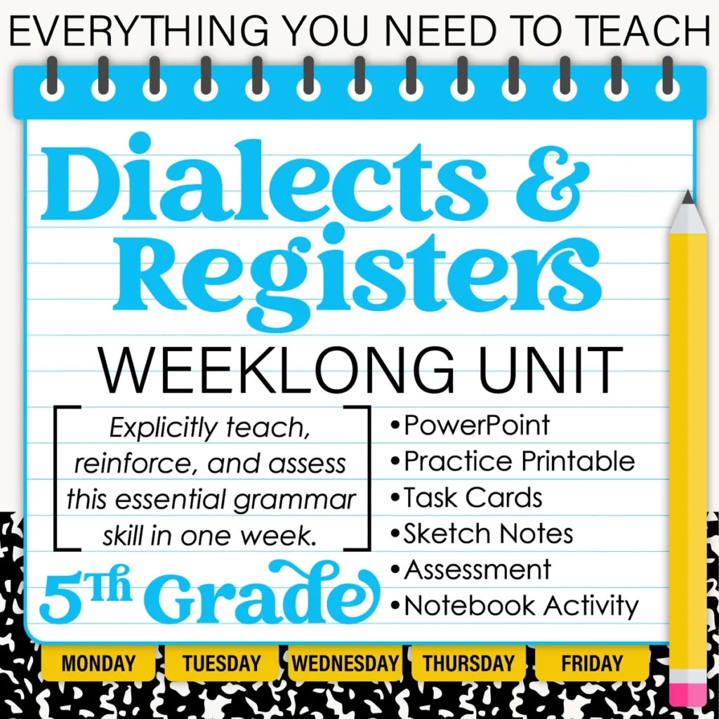 5th Grade Grammar Unit: Comparing Dialects and Registers