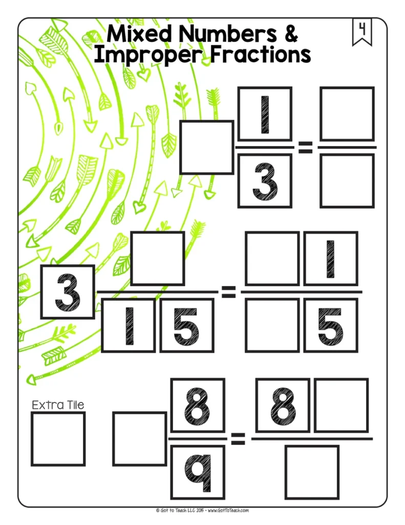 Mixed Numbers and Improper Fractions Math Centers Math Tiles — Image 4