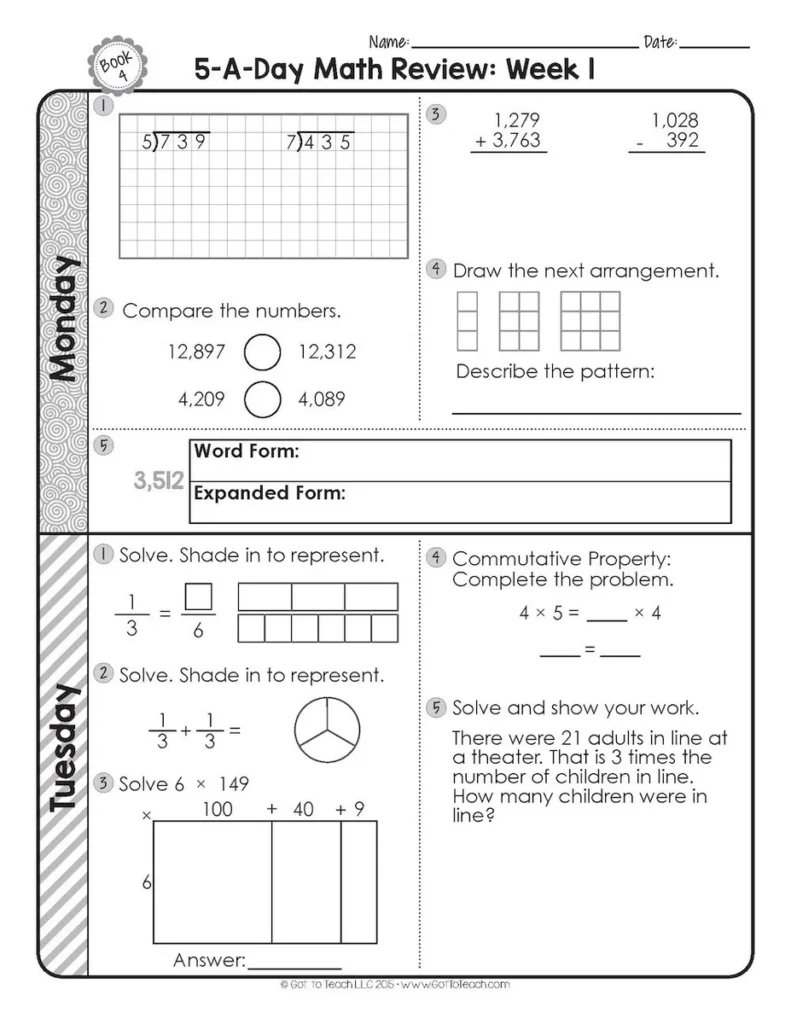 4th Grade Daily MATH and GRAMMAR Spiral Review Bundle Test Prep — Image 3
