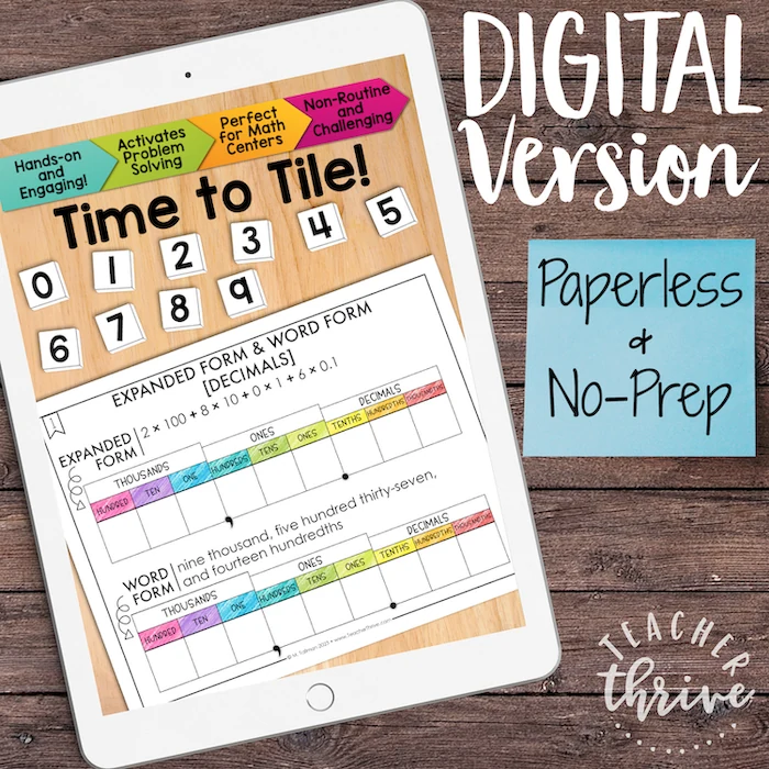 Expanded Form & Word Form [Decimals] Math Center Math Tiles — Image 2