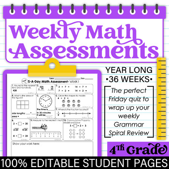 4th Grade MATH Spiral Review & Weekly Assessments Quizzes [PRINTABLE] Test Prep — Image 3