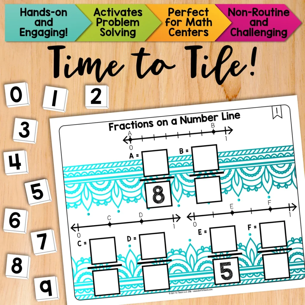 Fractions on a Number Line Math Center Math Tiles