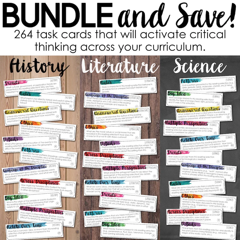Depth and Complexity  Critical Thinking Task Cards Bundle