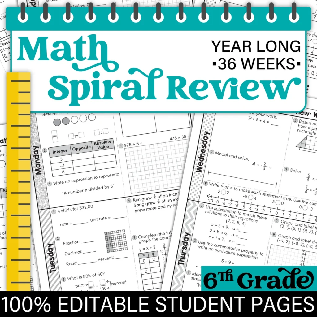 6th Grade Daily MATH Spiral Review Morning Work [EDITABLE] Test Prep