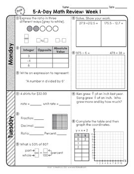 6th Grade Daily MATH and GRAMMAR Spiral Review Bundle Test Prep — Image 3