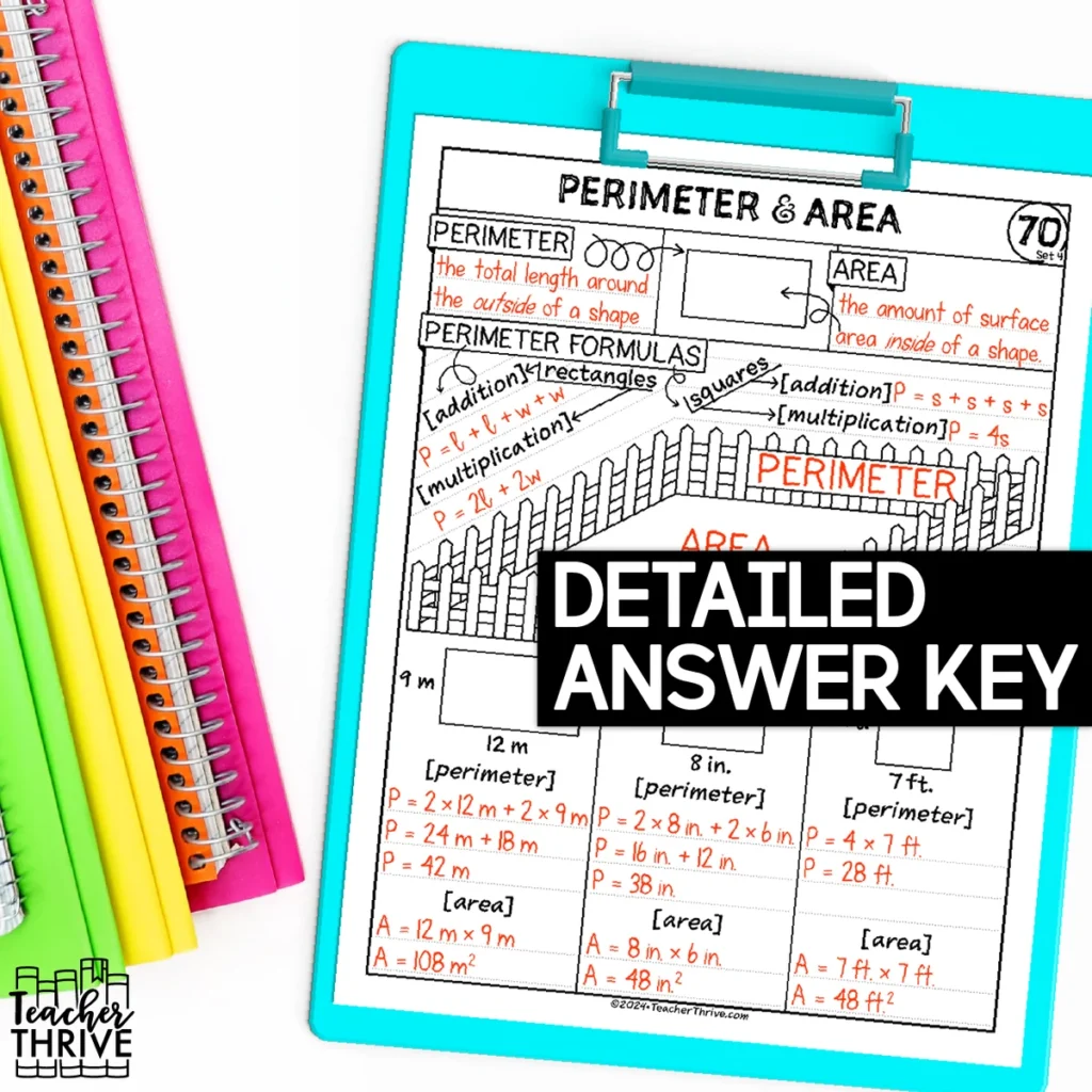 4th Grade Math Perimeter and Area of Squares and Rectangles Doodle Sketch Notes — Image 4