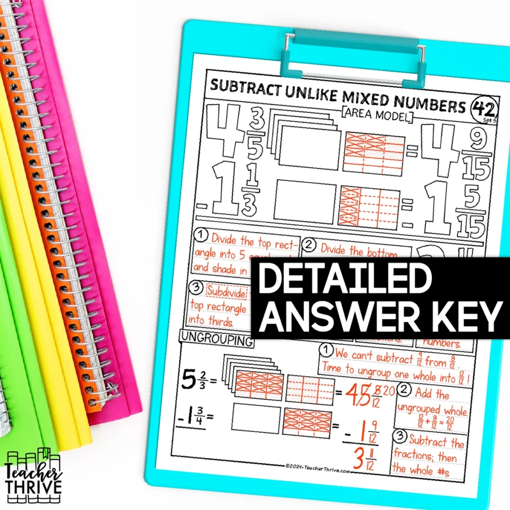 5th Grade Math Subtract Mixed Numbers Unlike Denominators Area Model — Image 4