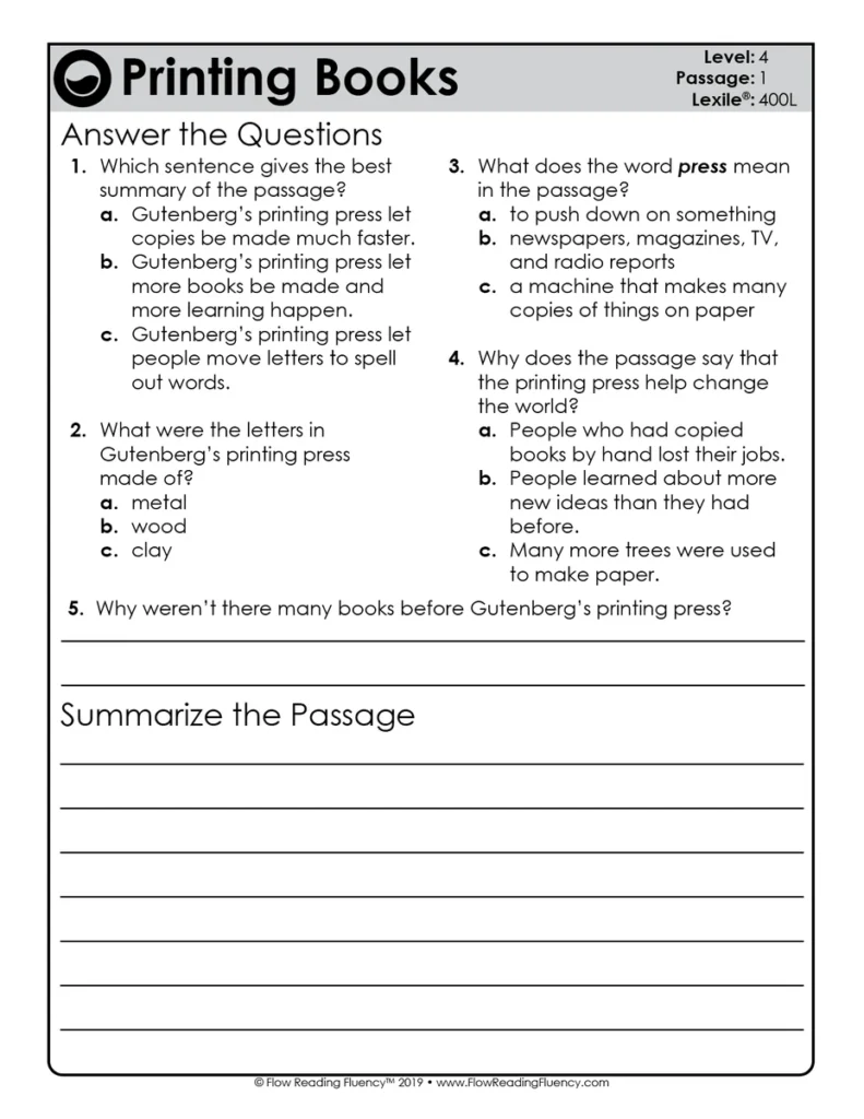 Reading Fluency and Reading Comprehension Level 4 (400L-500L) — Image 3