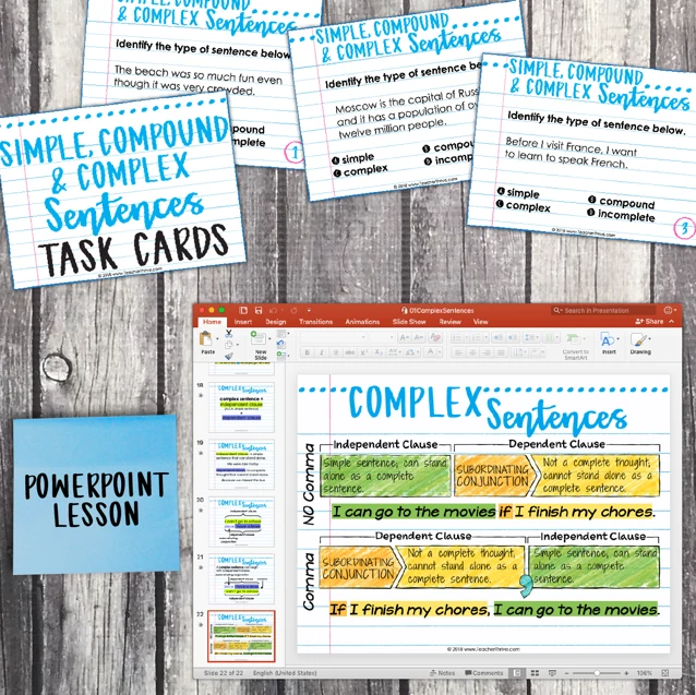 5th Grade Grammar Unit: Simple, Compound & Complex Sentences — Image 3