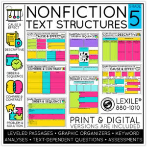 5th Grade Nonfiction Text Structures Reading Comprehension Passages