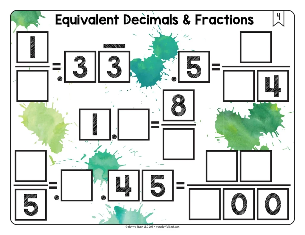 Equivalent Decimals and Fractions Math Centers Math Tiles — Image 4