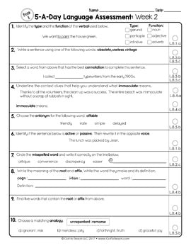 8th Grade Weekly Language Assessments Grammar Quizzes Editable Test Prep — Image 4