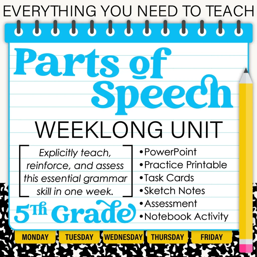 5th Grade Grammar Unit: Parts of Speech Review