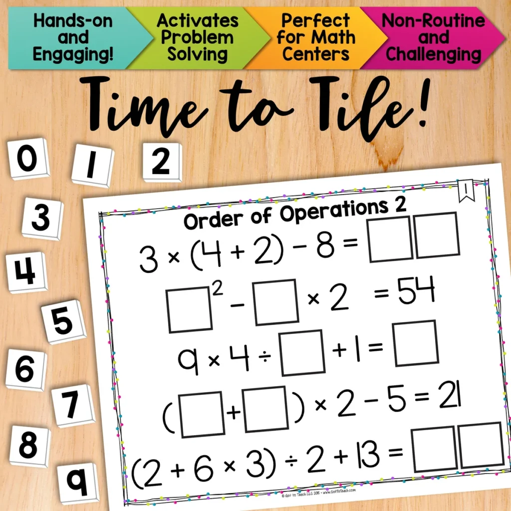 Order of Operations 2 [With Exponents] Math Centers Math Tiles