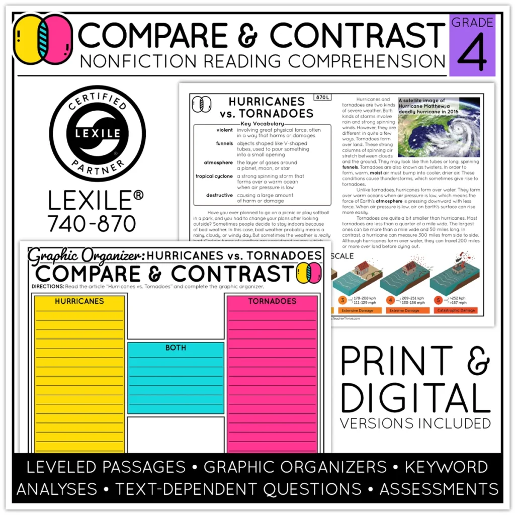 4th Grade Compare and Contrast Nonfiction Text Reading Comprehension Passages