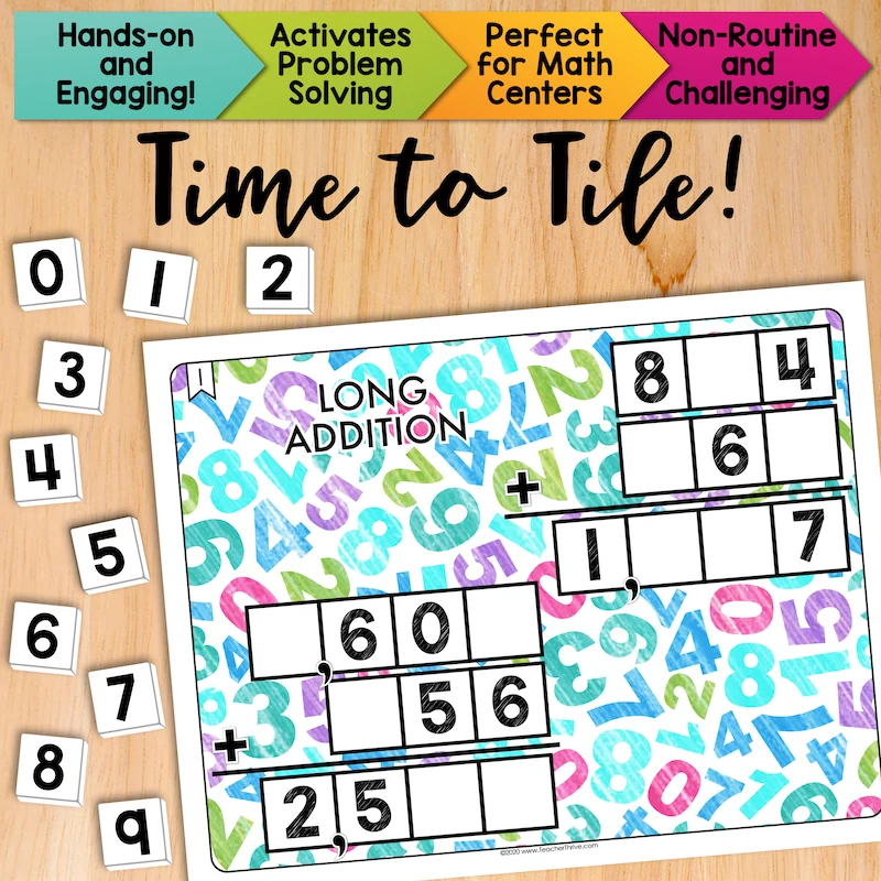 Long Addition Math Centers Math Tiles