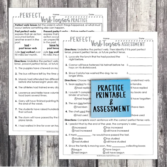 5th Grade Grammar Unit: Perfect Verb Tenses — Image 2