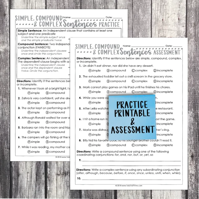 5th Grade Grammar Unit: Simple, Compound & Complex Sentences — Image 2