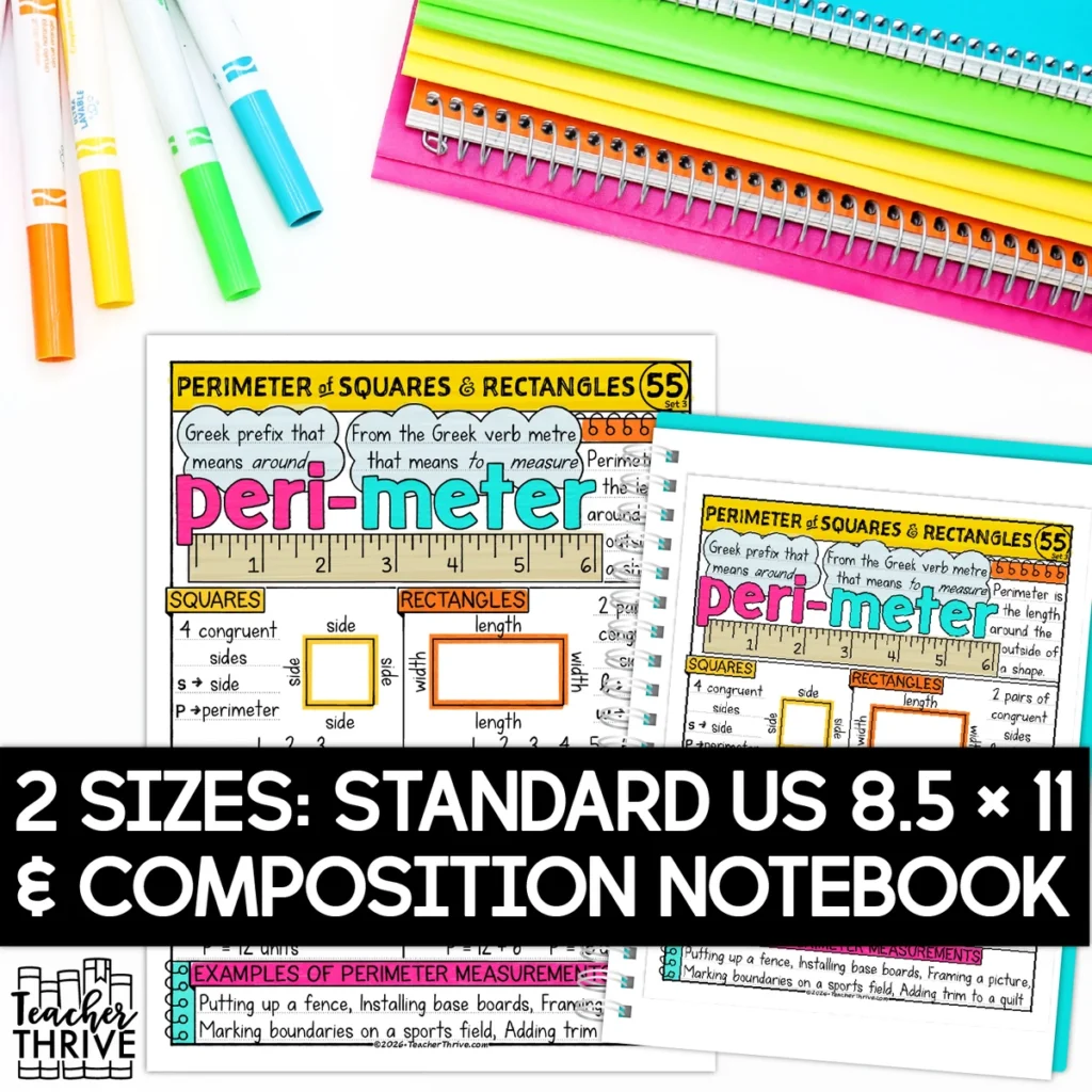 3rd Grade Math Perimeter of Squares and Rectangles Doodle Page Sketch Notes — Image 2