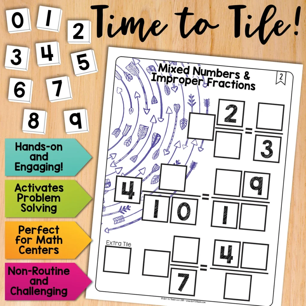 Mixed Numbers and Improper Fractions Math Centers Math Tiles