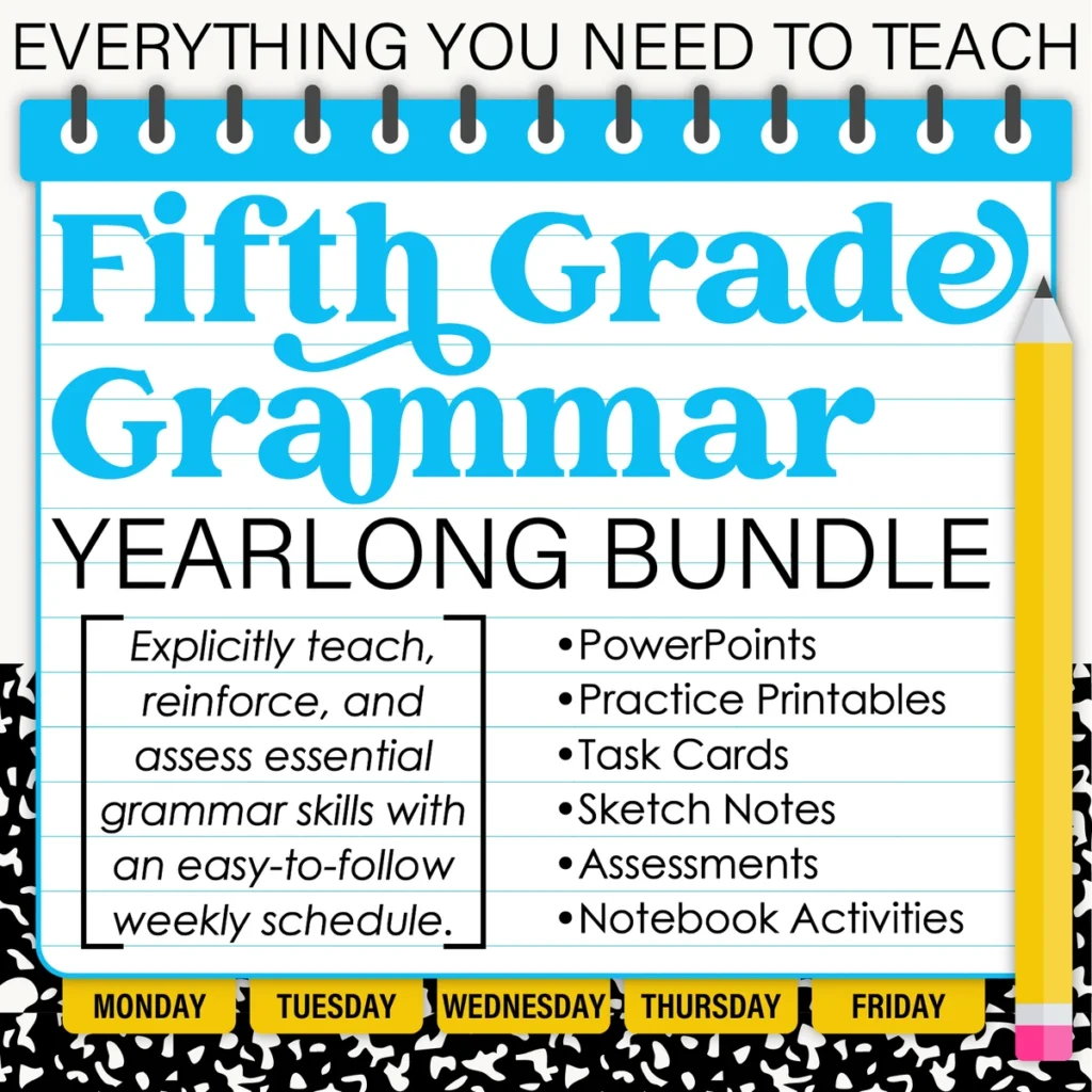 5th Grade Grammar Bundle | Year-Long Lessons, Worksheets & Assessments