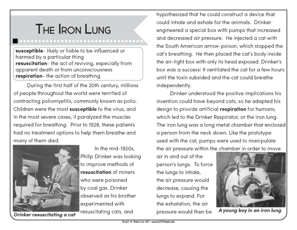 Close Reading and Fluency Practice The Iron Lung & Polio — Image 2