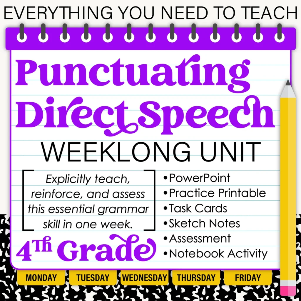 4th Grade Grammar Unit: Commas & Quotations for Direct Speech