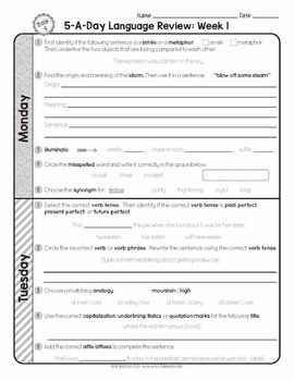5th Grade Daily GRAMMAR Language Spiral Review Morning Work [Editable] Test Prep — Image 3