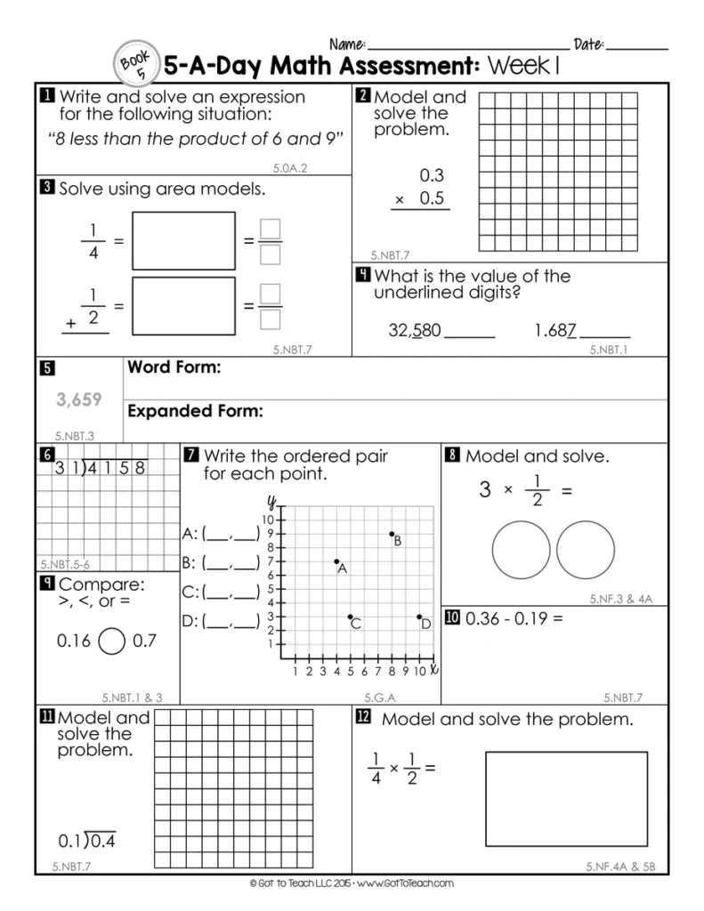 5th Grade MATH Weekly Assessments Math Quizzes [Editable] Test Prep — Image 2