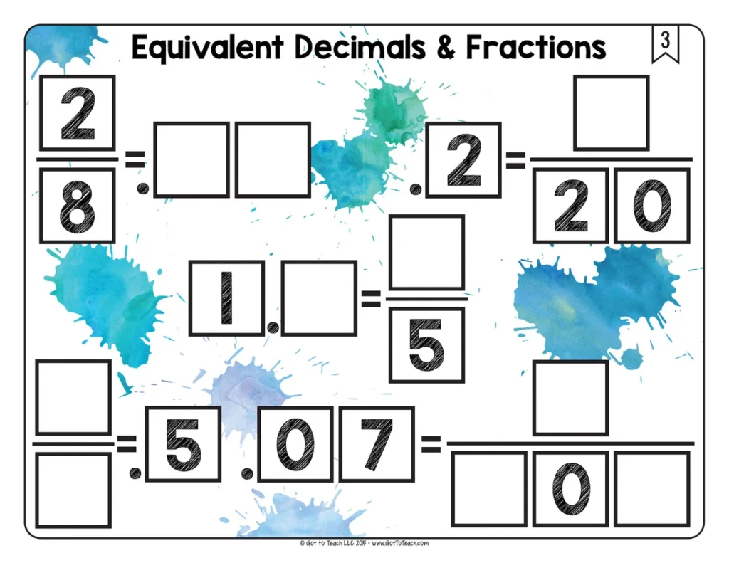 Equivalent Decimals and Fractions Math Centers Math Tiles — Image 3