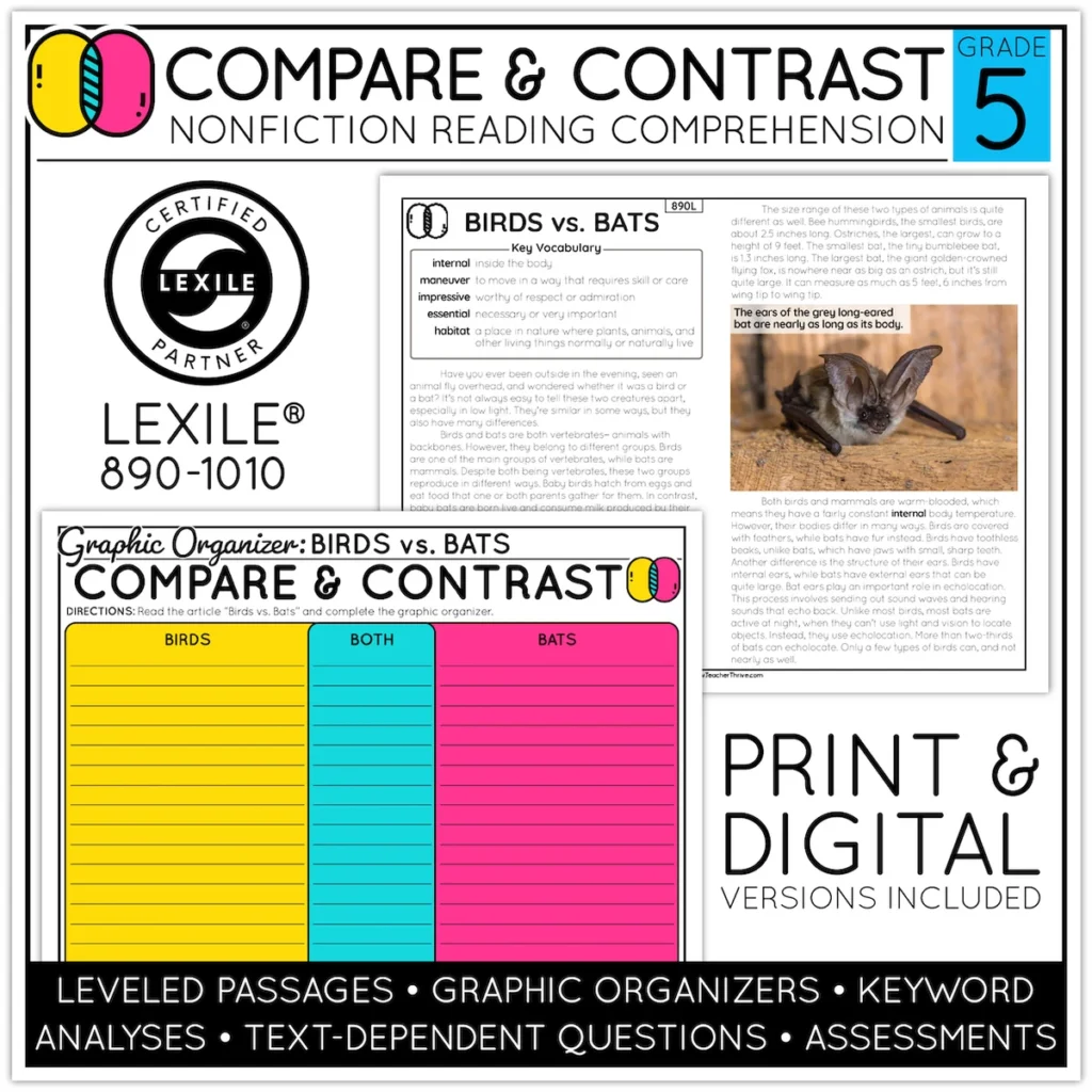 5th Grade Compare and Contrast Nonfiction Text Reading Comprehension Passage