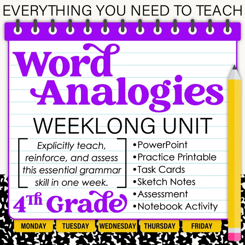 4th Grade Grammar Unit: Analogies (Synonyms and Antonyms)