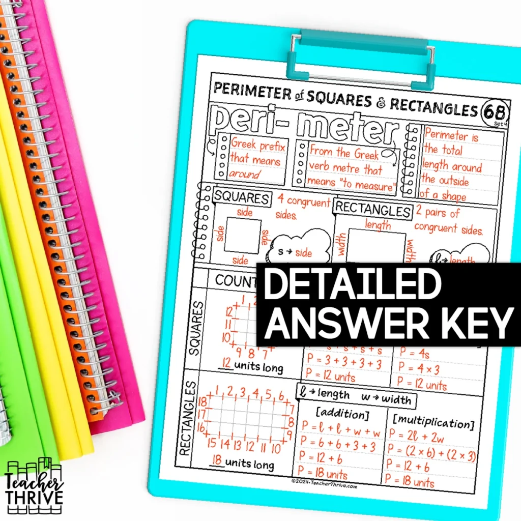 4th Grade Math Perimeter of Squares and Rectangles Doodle Sketch Notes — Image 4