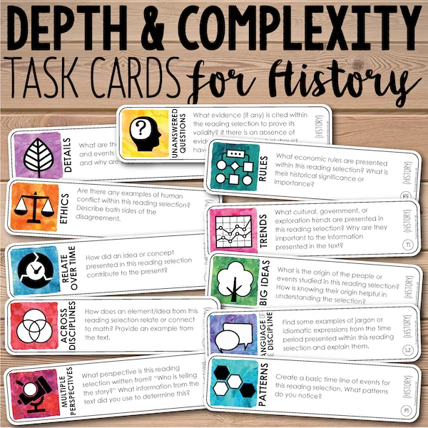 Depth and Complexity Critical Thinking Task Cards for History/Social Studies