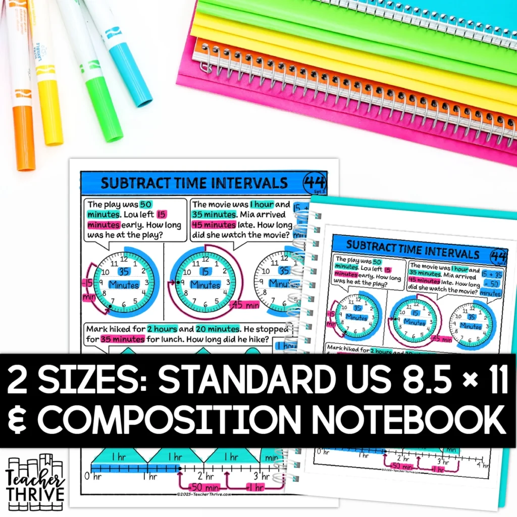 3rd Grade Math Subtracting Time Intervals Sketch Notes Doodle Page — Image 2