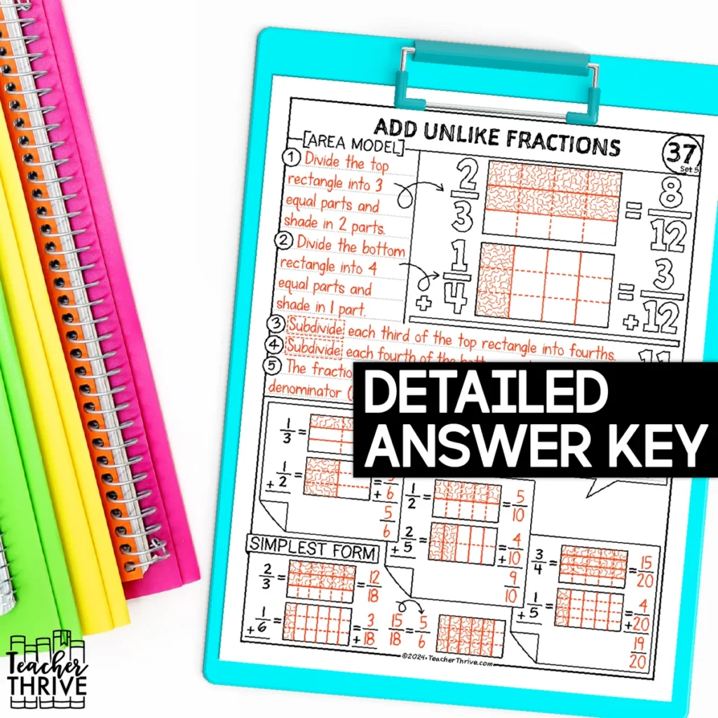 5th Grade Math Add Fractions Unlike Denominators Area Model Doodle Sketch Notes — Image 4