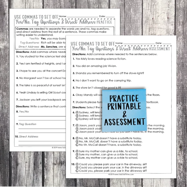 5th Grade Grammar Unit: Commas for Yes/No, Tag Questions & Direct Address — Image 2