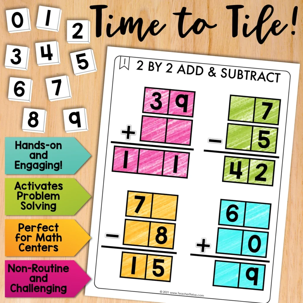 2 by 2 Two-Digit Addition and Subtraction Math Centers Math Tiles