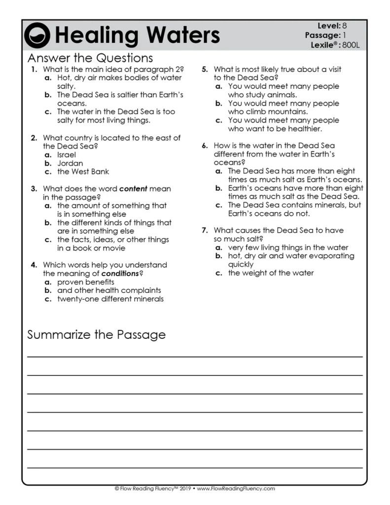 Reading Fluency and Reading Comprehension Level 8 (800L-900L) — Image 3
